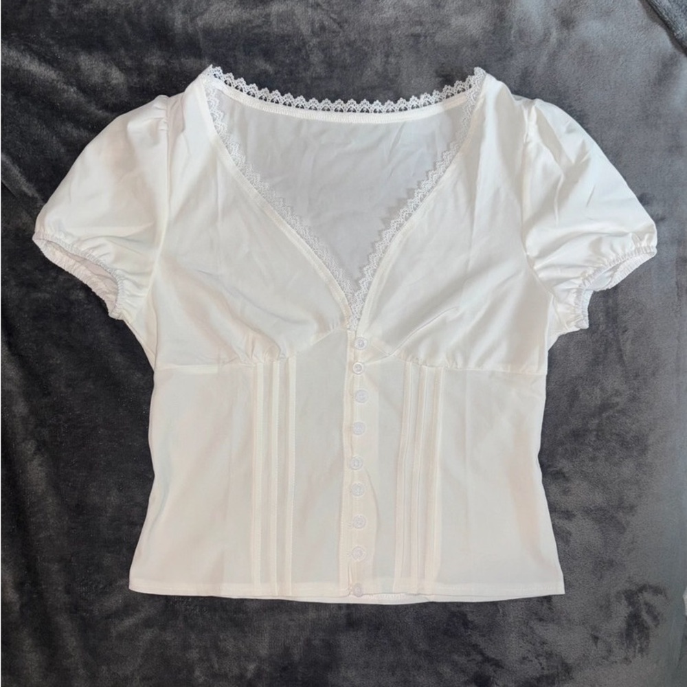 Chic White Lace Accent Women's Blouse